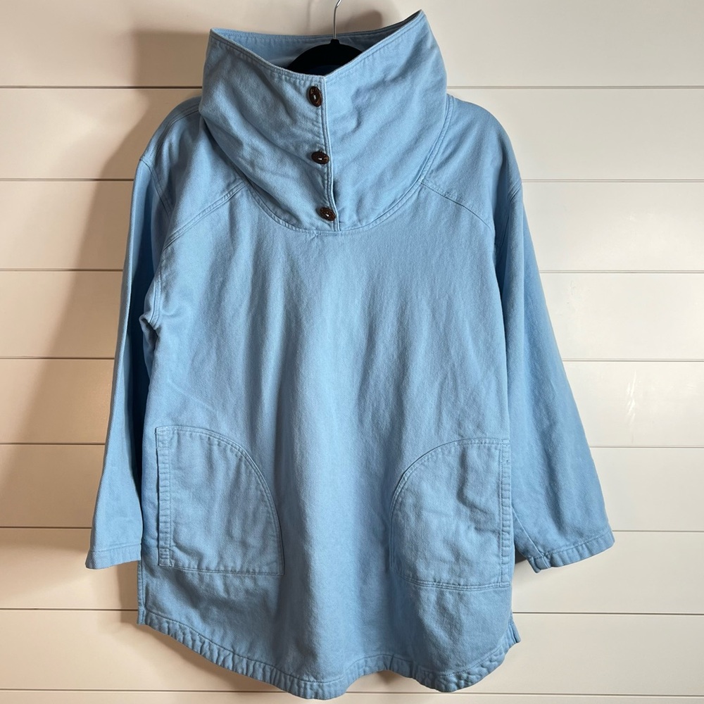 Soft Surroundings Light Blue Oval Wood Button Collar Tunic Top. Size Medium. - Picture 4 of 10